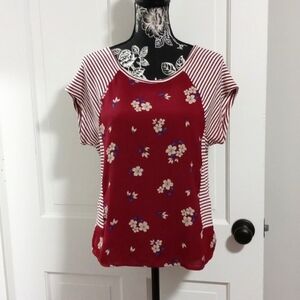 💋Maeve💋 - Maroon/Cream Floral Striped Top